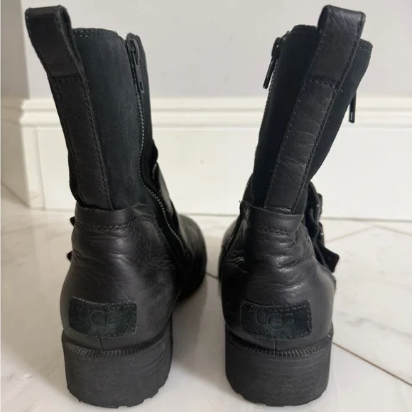 UGG Australia Wilde Combat Moto Black Leather MidTop Buckle Zip Boot Women’s 9.5 - Picture 5 of 10